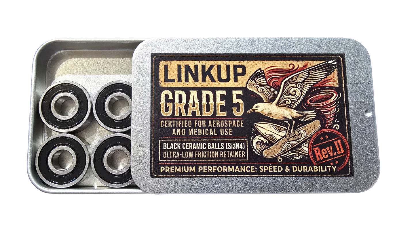 LINKUP セラミックベアリング  スケートボード・サーフスケート用 8個セット | 608 黒玉 最高級研磨グレード5