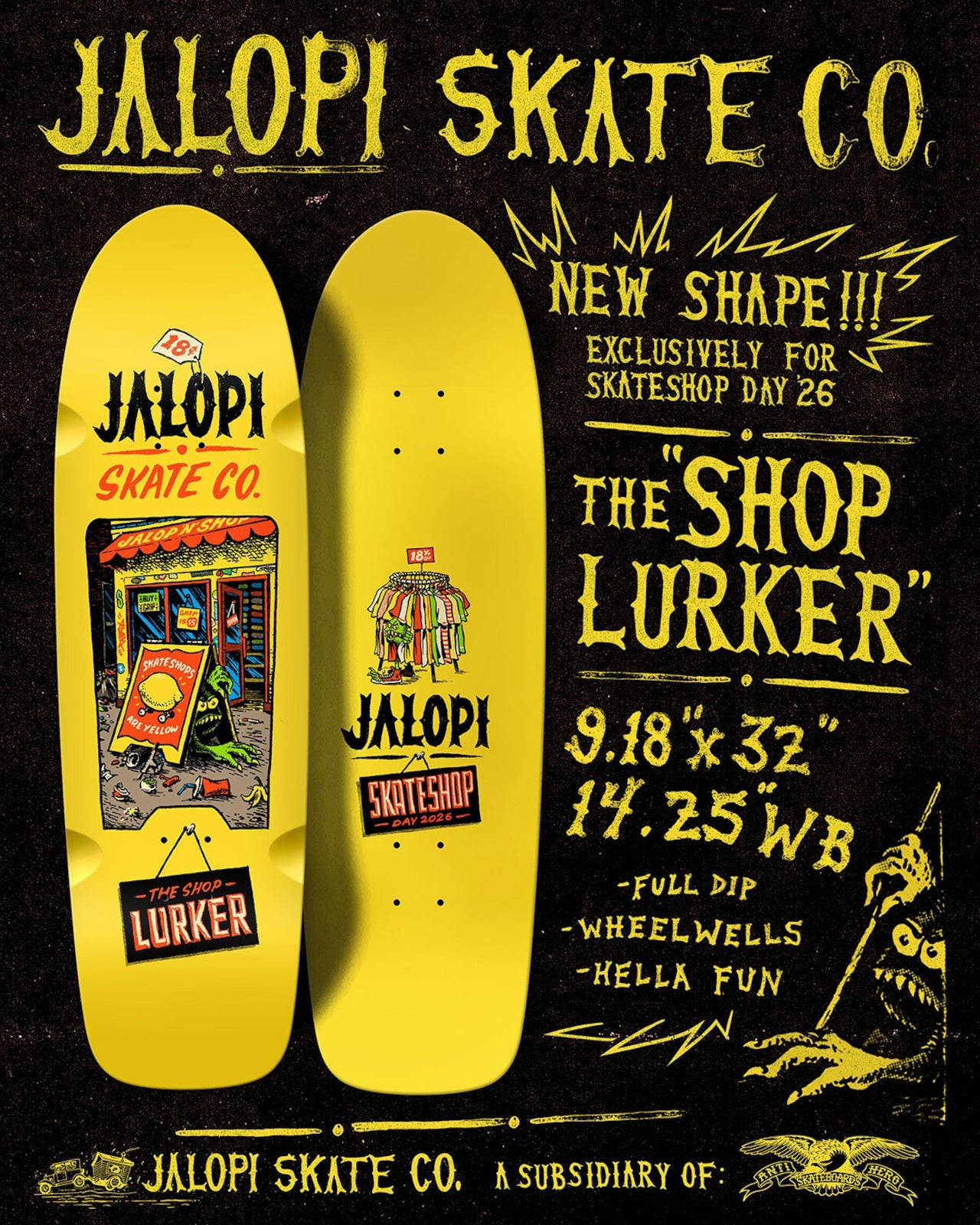 【ANTIHERO】JALOPI Skate Co. SSD THE SHOP LURKER